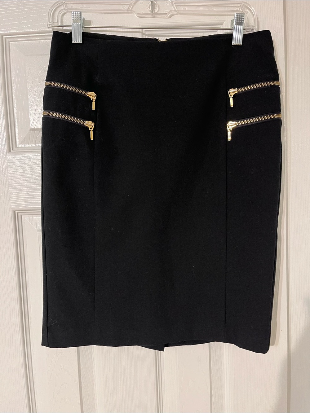 INC International Concepts Black Pencil Skirt with Gold Zipper Accents, Size 2
